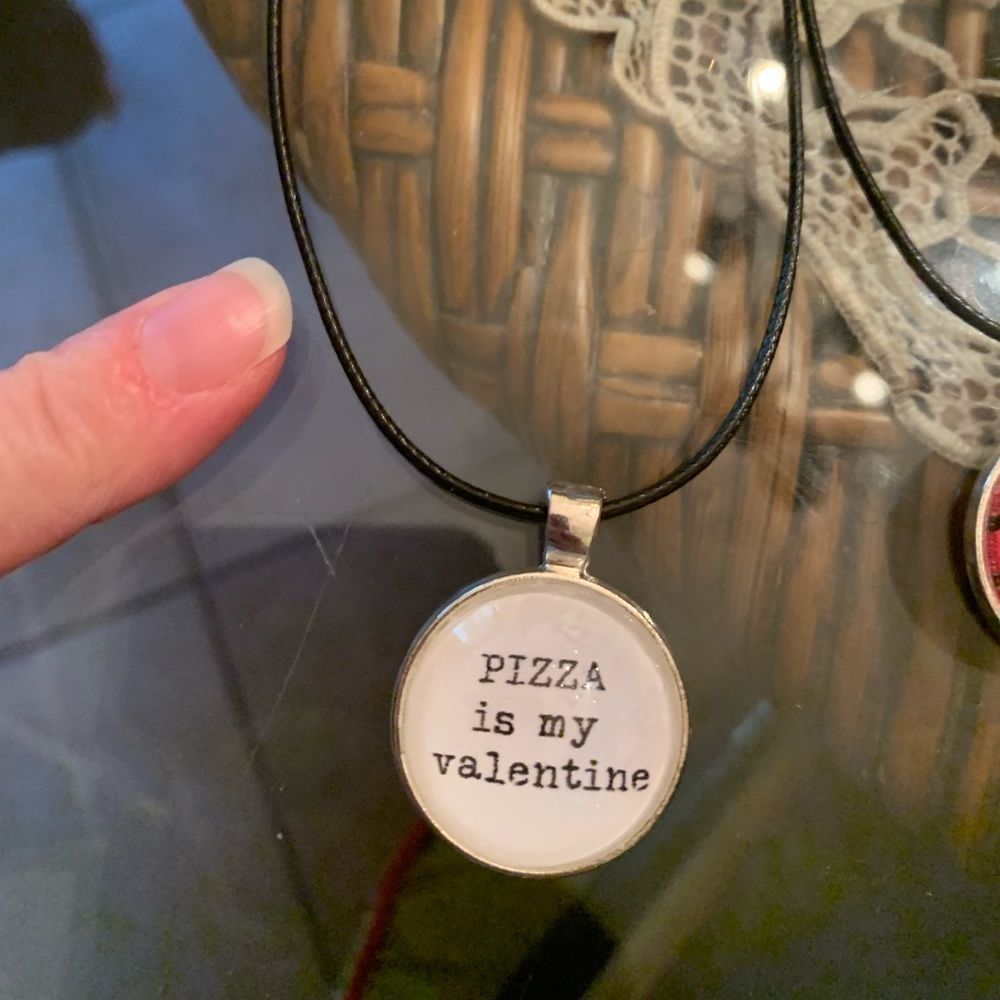 Pizza 🍕 is my Valentine ❤️ -silvertone pendant vegan leather cord NEW